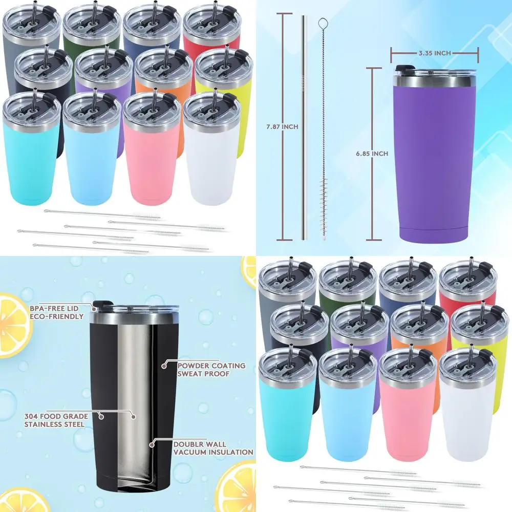 

Набор из 12 стаканов с двойными стенками из нержавеющей стали с вакуумной изоляцией и крышкой, с порошковым покрытием для горячих и холодных напитков