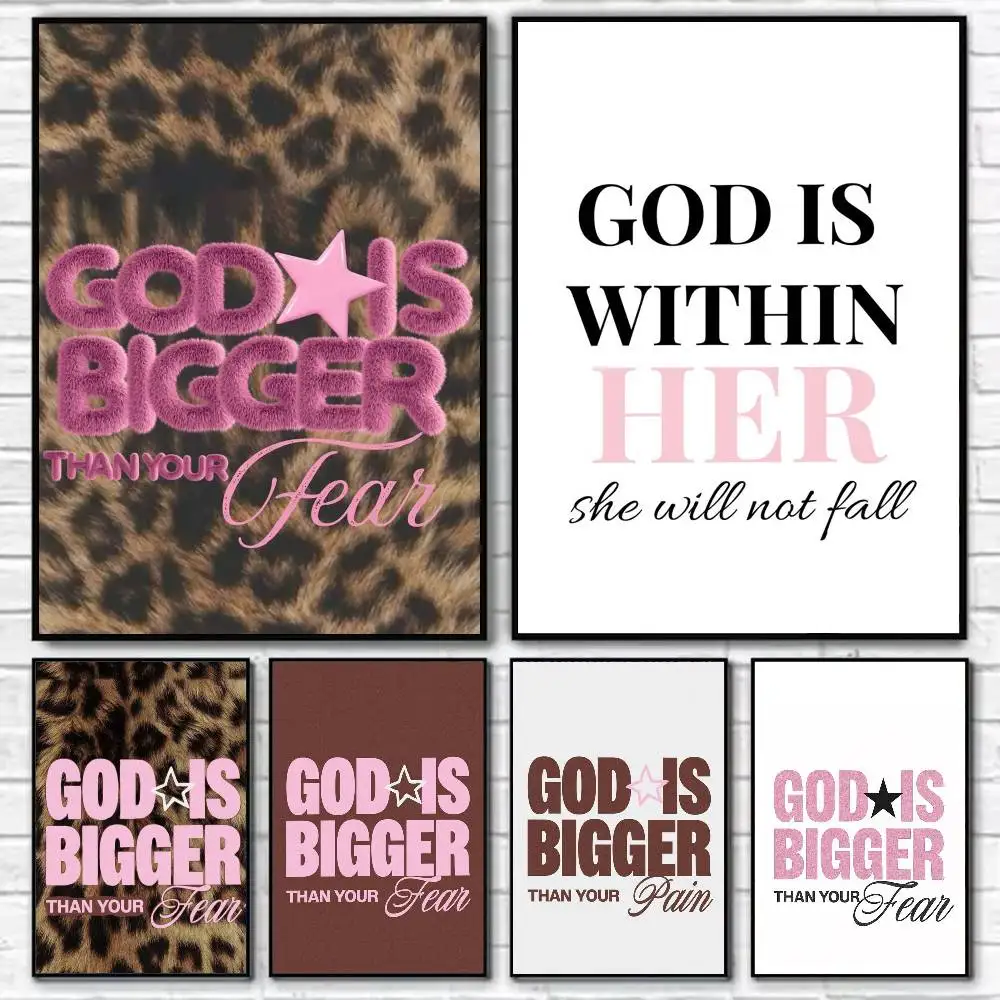 

GOD IS BIGGER THAN YOUR FEAR Poster Self-adhesive Art Waterproof Paper Sticker Coffee House Bar Room Wall Decor
