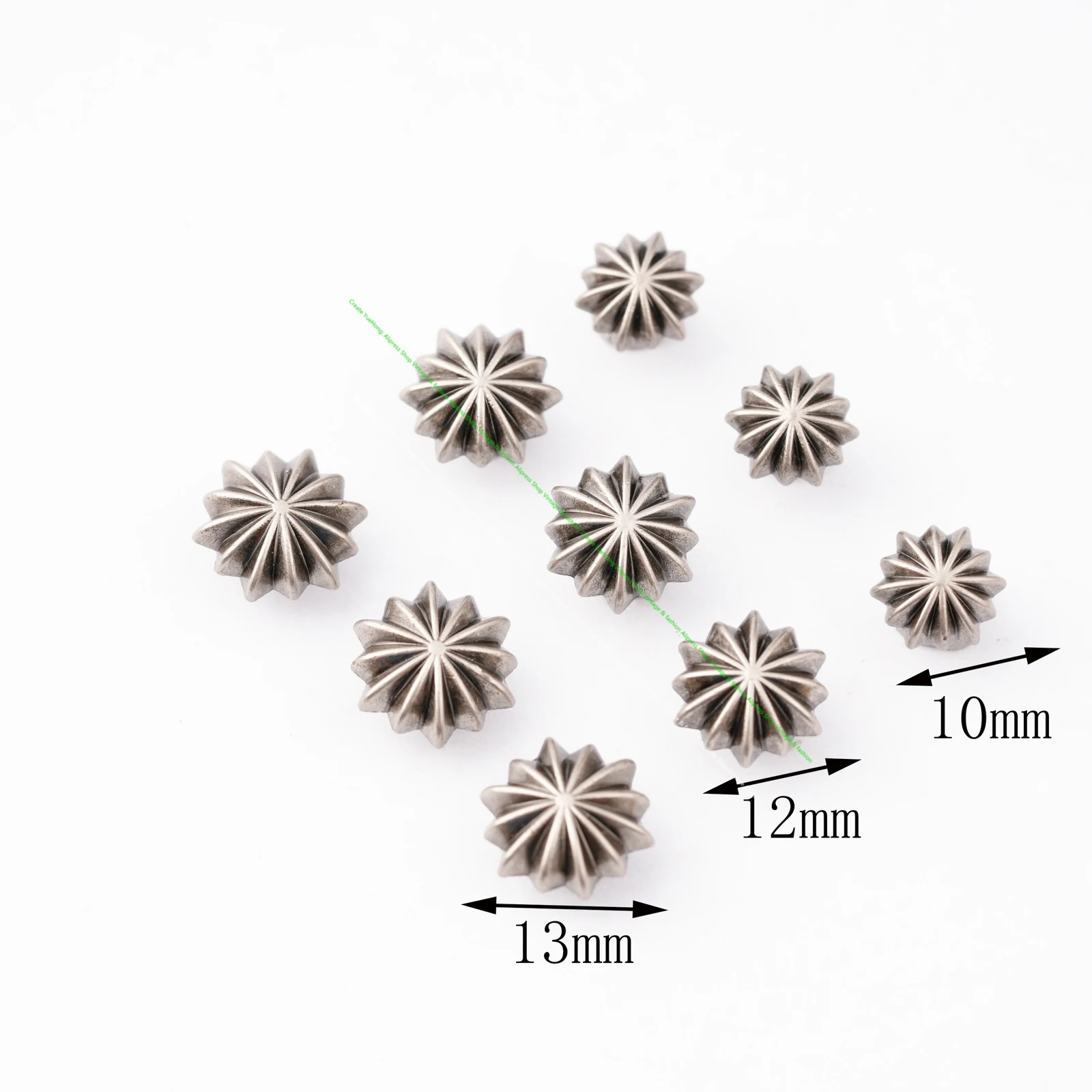 10MM 30 Stück Antik-Silber Blumen-Kürbis-Nieten Druckknöpfe Lederhandwerk Taschen Gürtel Jeans Deko Conchos – Detail 3