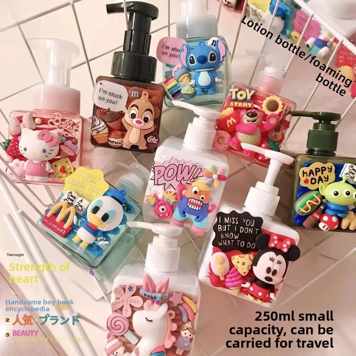 

New Cute Cartoon Girly Refillable Bottles - 250ml Small Capacity, Foaming Dispenser for Cosmetic Lotion & Hand Soap