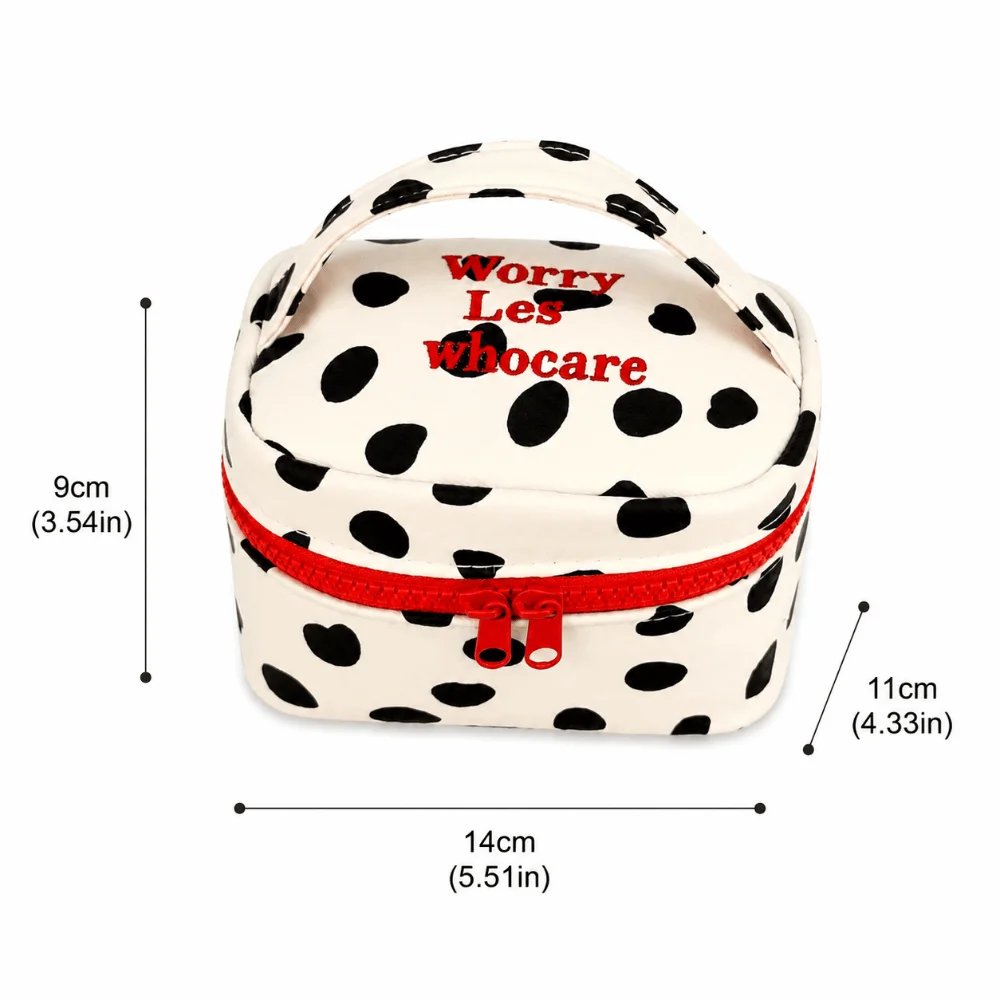 Kawaii Polka Dot Makeup Bag Handheld Zipper Design Zipper Organizer Square Storage Box Home Travel