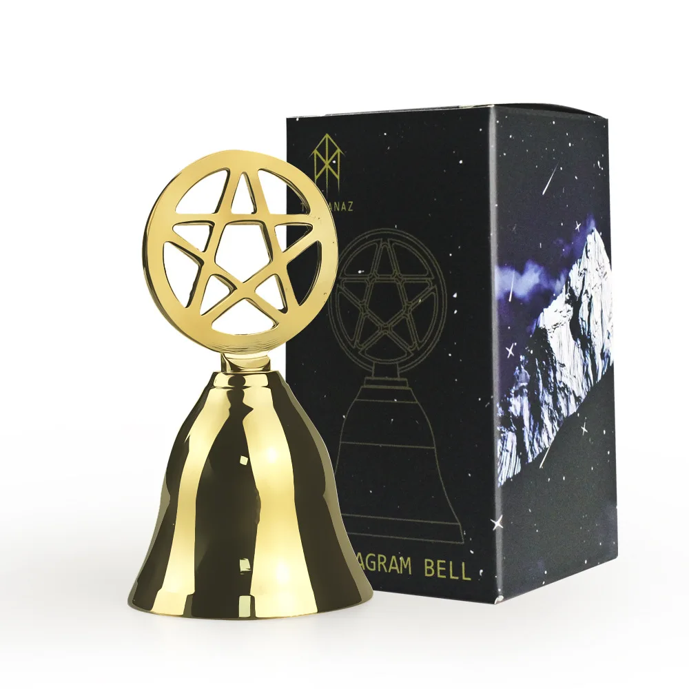 Brass Pentagram Altar Bell Pentacle Ritual Hand Bells Witch Sound Cleansing Tool Witchcraft Divination Cleansing Sound Bell - view 2