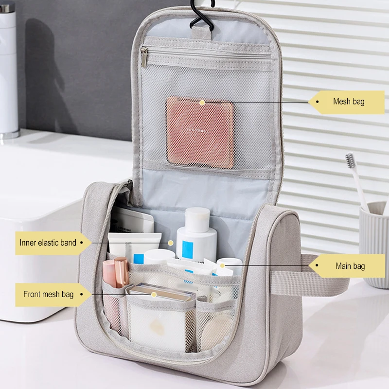 Makeup Bags Portable Travel Toiletry Bag Waterproof Hanging Storage Bag Mesh Pockets Hook Cosmetic Bag Travel Accessories