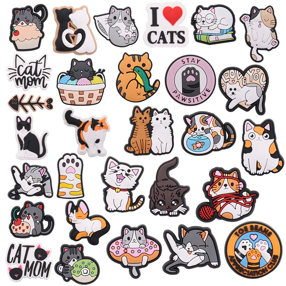 50pcs Wholesale Mix Cats Mom Paws Animals PVC Shoe Charms Children Designer Slippers Decoration DIY Backpack