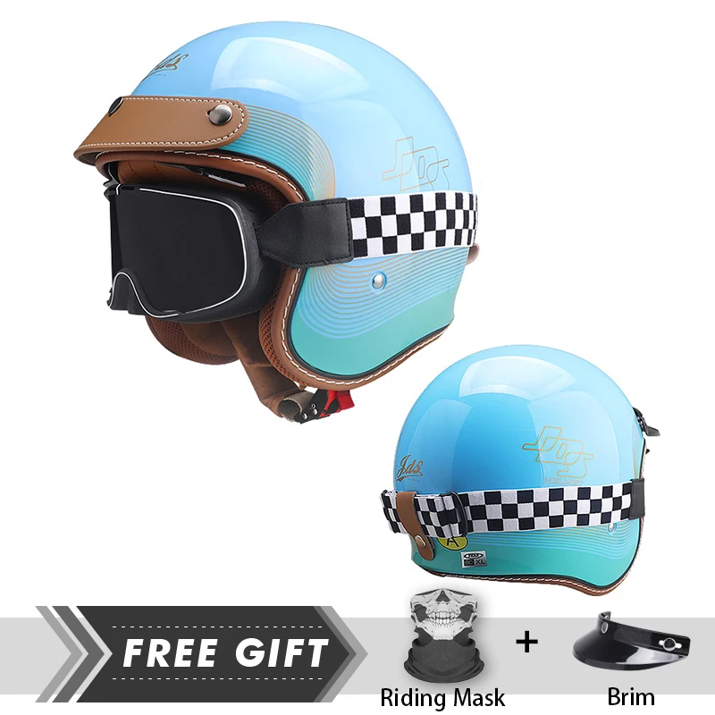 

Motorcycle Helmet Vintage Style Open Face Helmet With Goggles Quick Release Buckle Jet Helmet DOT Certification For Men Women