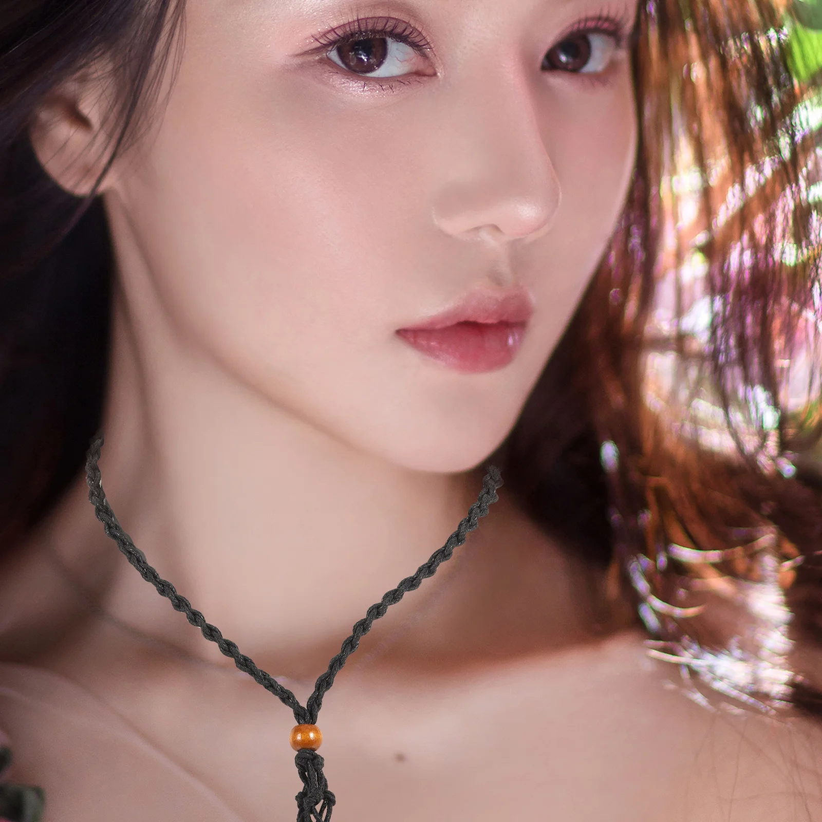 

4 Pcs Adjustable Necklace Holder Stone Cage H Woven Clay Beads Cord Black Purple Cream Color DIY Jewelry Making Kit