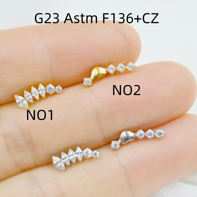 10pcs Body Jewelry 16G G23 Titanium Astm F136 CZ Heart Lip Labret Bar Ear Helix Tragus Rook Barbells Stud Piercing Jewelry