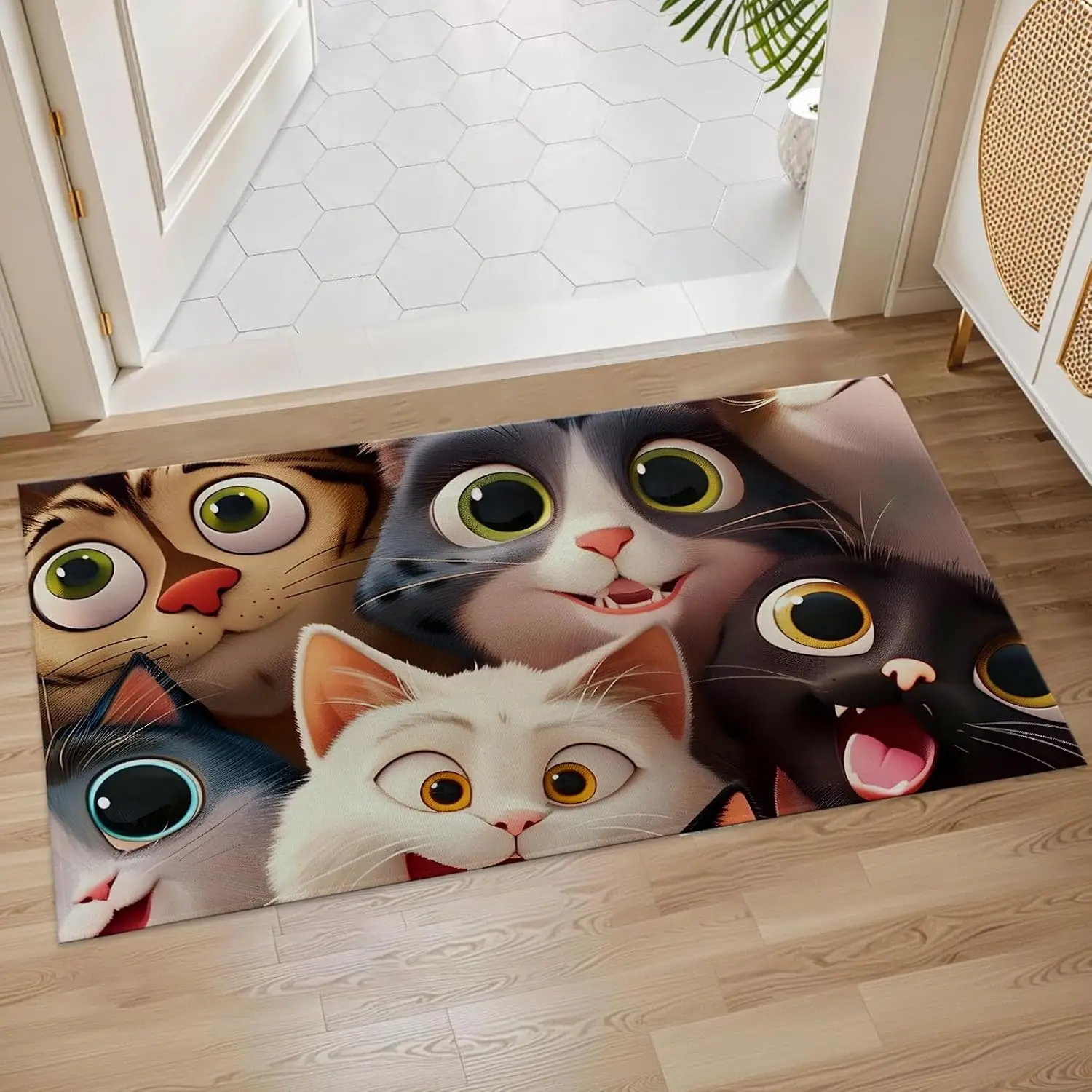 Five Playful Cats Doormat Close Up Expressive Eyes for Cat Lover Home Entryway