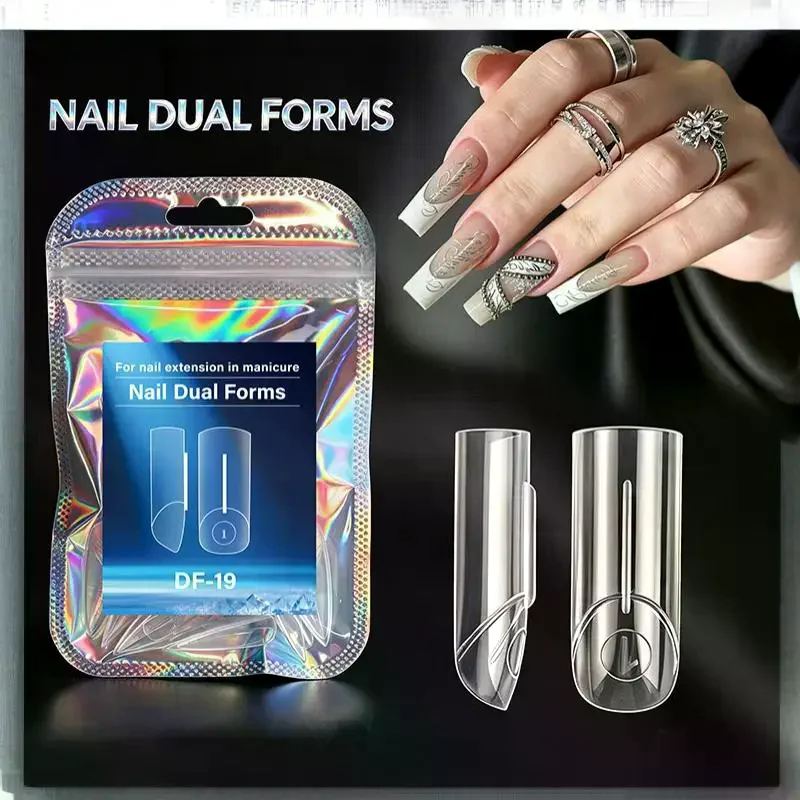 /Kuz/48/52/56/60Pcs Laser Bag Packaging Dual Forms With Inner Arc Line Shark Fin Nail Art Molds For Nail Extensions