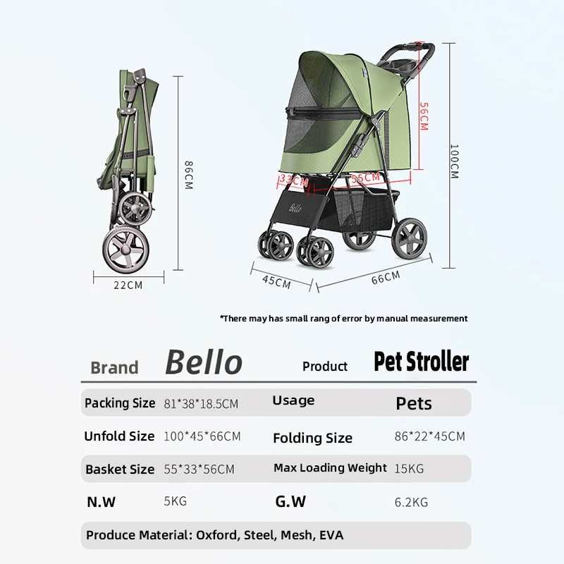 Bello Pet stroller small Lightweight Fordable Cart Dog Cat Teddy Hand Cart Outgoing Pet Dog Cat