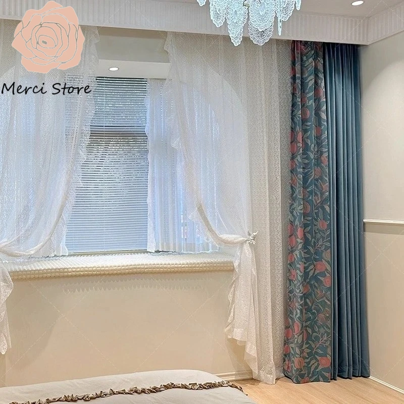 

French Country Style Sea Blue Pastoral Floral Velvet Blackout Curtains for Living Room Bedroom Custom Thermal Insulated Drapes