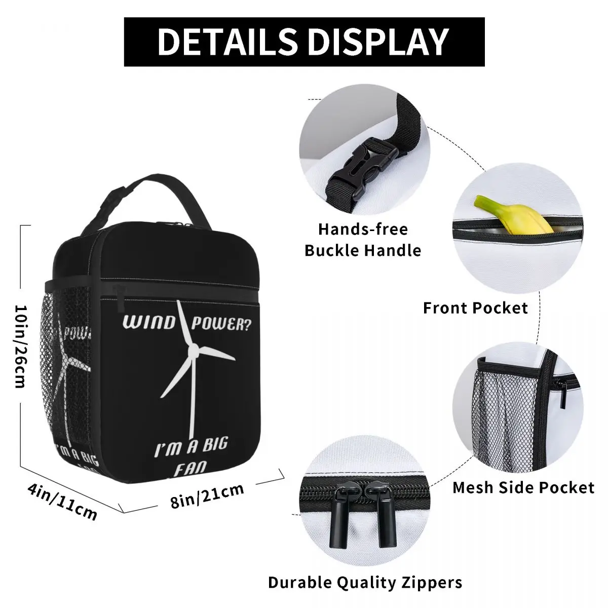 Wind Power I'm A Big Fan - Wind Generator Insulated Lunch Bag for Kids School Cooler Thermal Food Box Tote Lunch Boxes Container