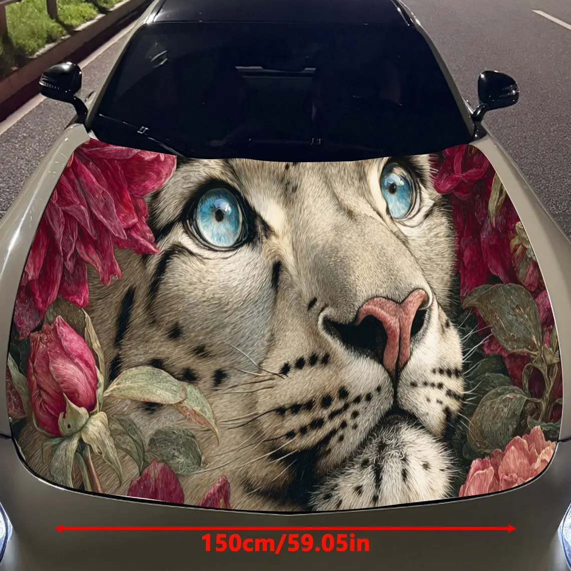Delightful Floral - Tiger Car Hood Stickers - Self-Adhesive, Waterproof and Durable Vinyl Wrap, Decorate And Protect Your Car, F