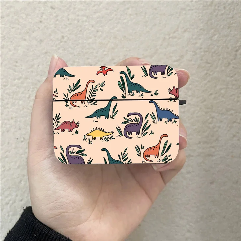 Cute Cartoon Dinos Dinosaur AirPods Case Black Wireless Bluetooth Earphone Case for Apple Airpods 1 2 3 Pro 2 Protective Case