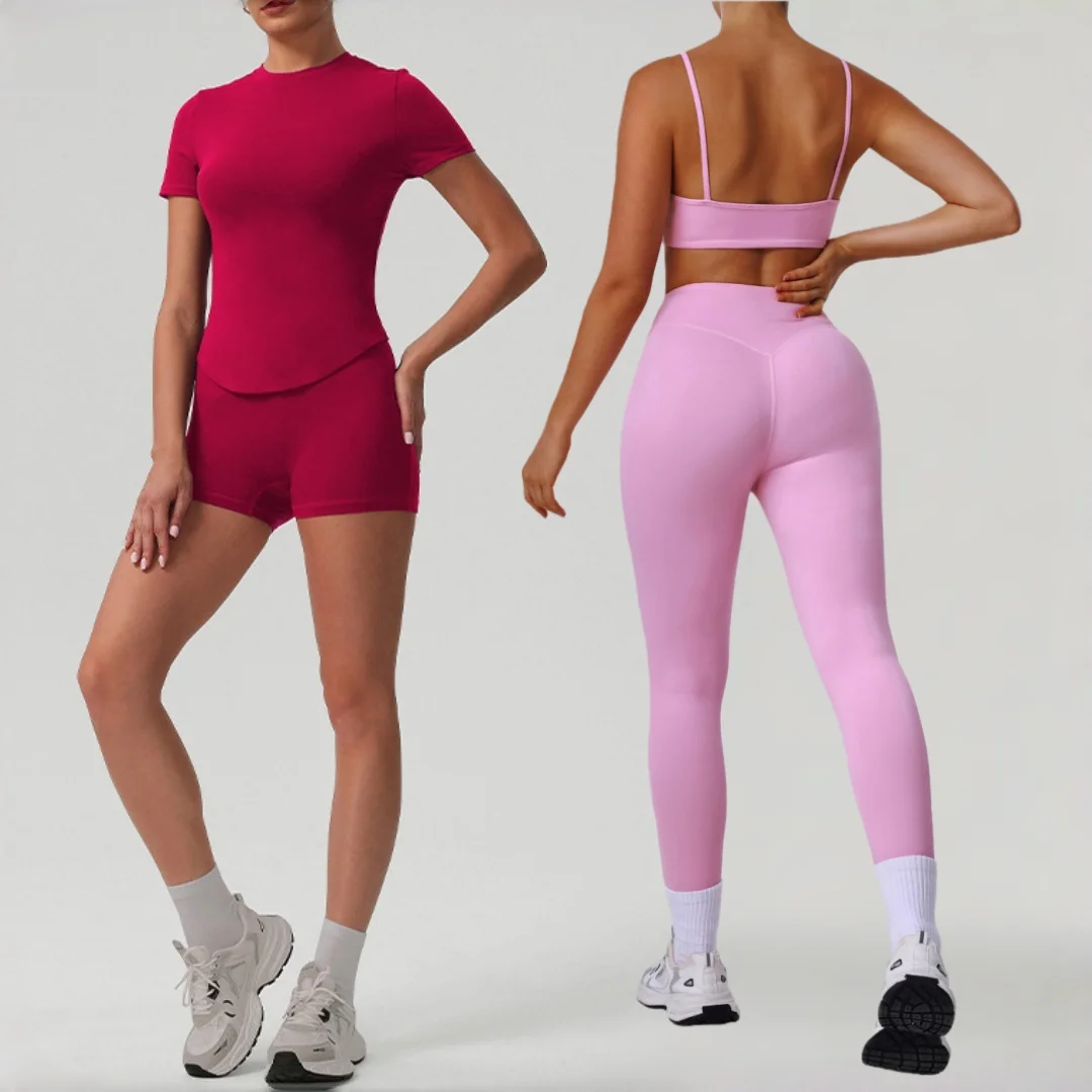 

Women's Tight Yoga 2pc Set Fitness High Waist Hip Lift Pants T-shirt Suit Sports Bra Set Running Fitness Workout Gym Sportswear