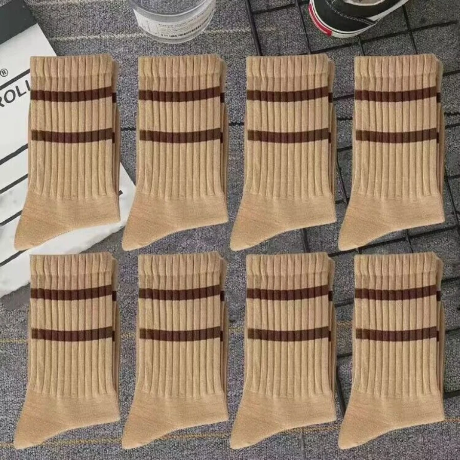 Five Random Pairs Unisex Casual Striped Mid-calf Socks for Autumn Breathable,sweat-absorbent,comfortable for Daily Wear