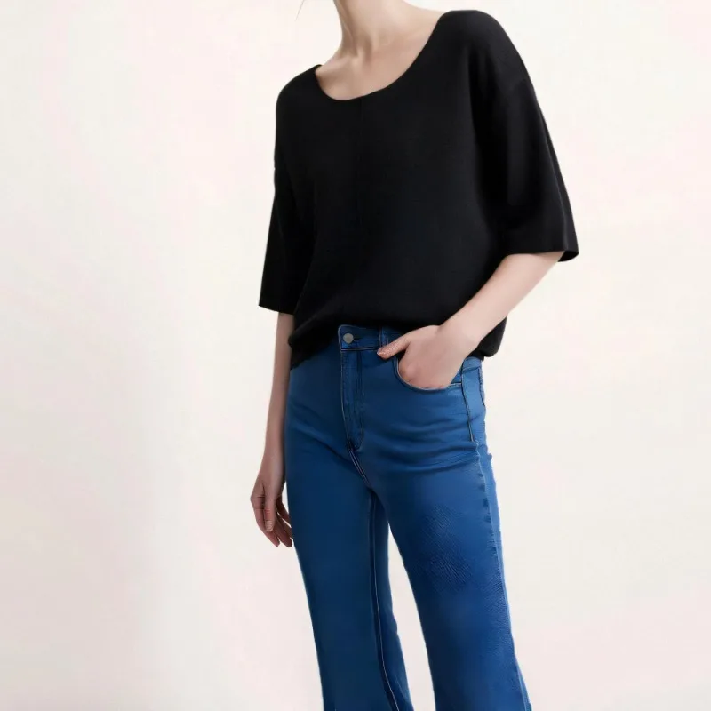 Summer Linen Premium Feeling Mid Sleeve Knit Blouse Top Women