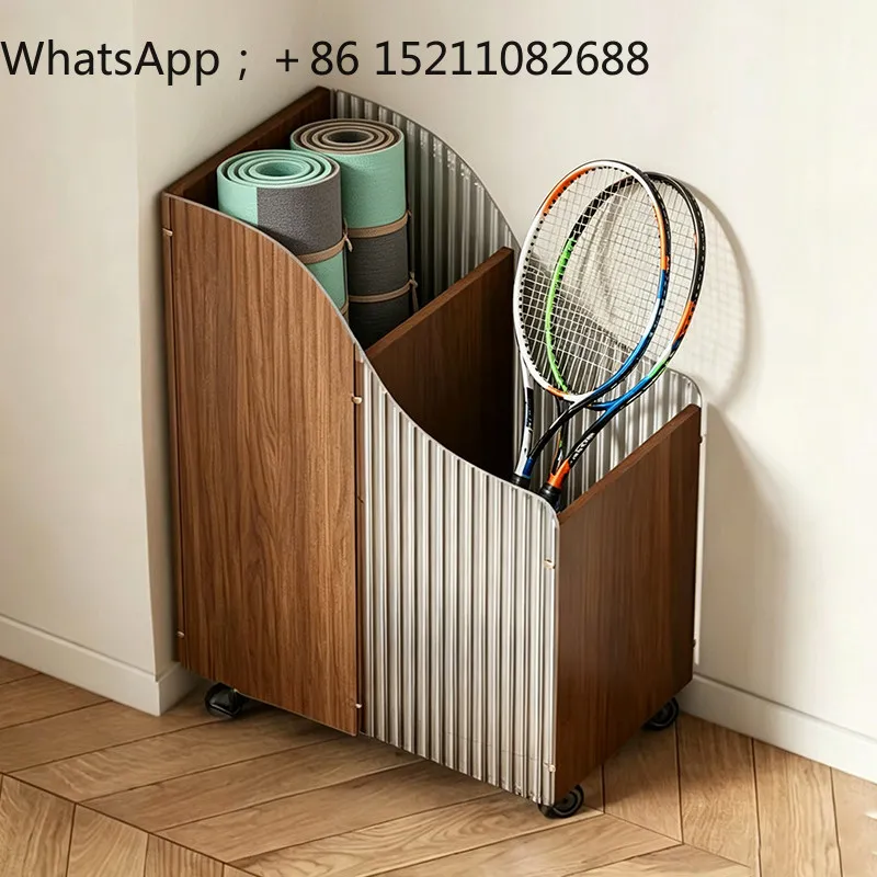 SCY Wood Grain Multifunctional Sports Equipment Storage Rack Movable Home Yoga Mat Racket Storage Cabinet Locker