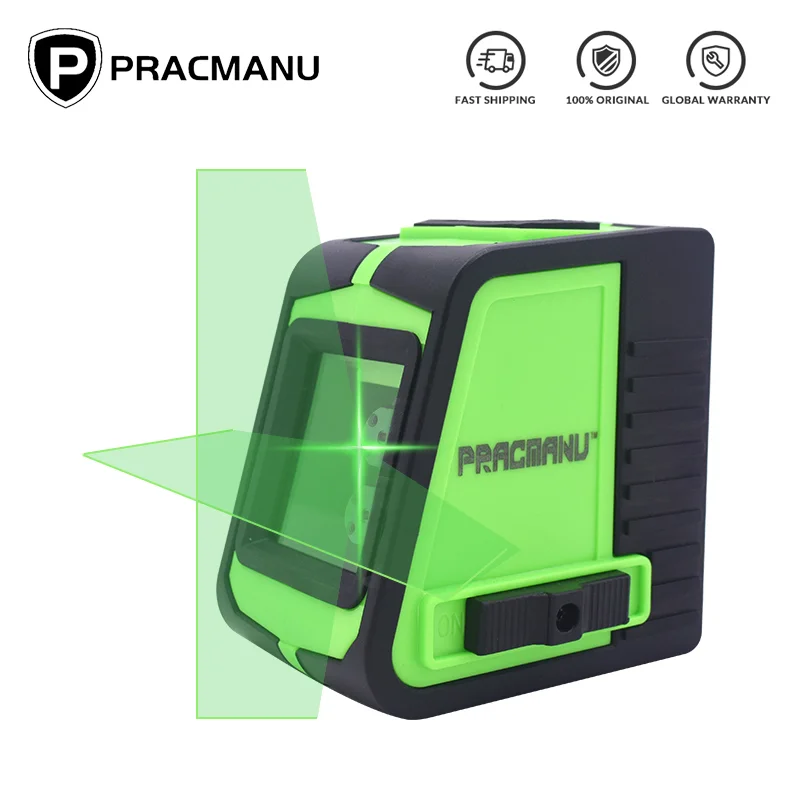 Pracmanu Nivel láser de 2 líneas Rayo verde Nivel láser de línea cruzada horizontal y vertical autonivelante