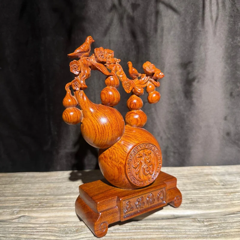 Rosewood Carved Gourd Ornament Solid Wood Five Blessings Living Room Home Decoration Magpie Climbing Plum Blossom Craft Gift