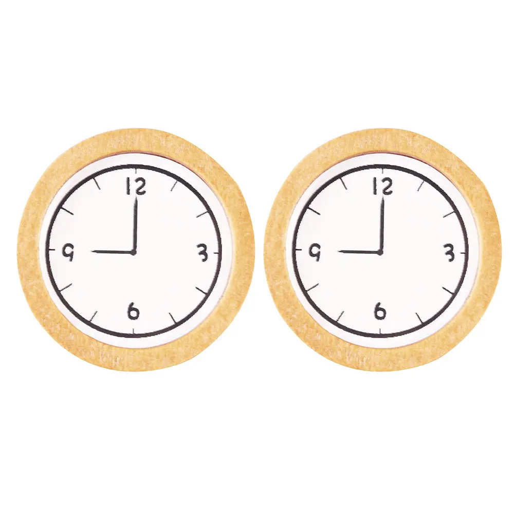 

2Pcs Mini Wall Clock Creative Wood Design Mini House Decoration Layout Prop Miniature Wooden Clock Ornament Adornment