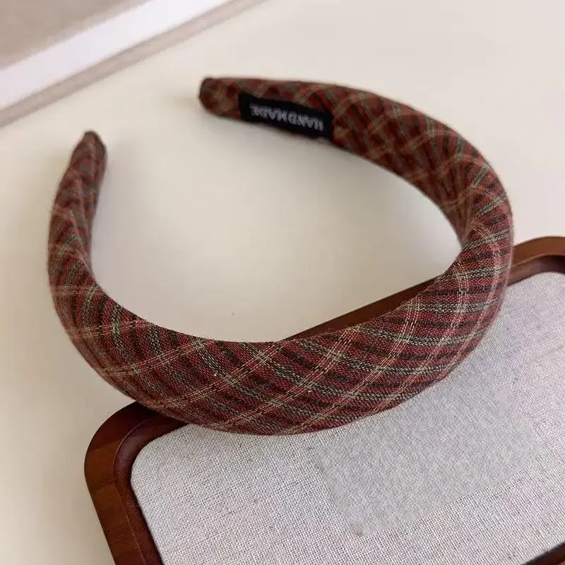 

Vintage Headband for Women, Korean Style Checkered Wide Hair Hoop Elegant Luxury Casual Daily Hair Accessories