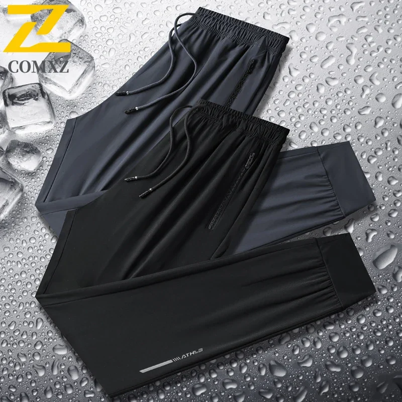 Summer Ice Silk Pants Men's Casual All-match Cool Quick-drying Sports Pants Jogger Male Outdoor Jogging Fitness Elastic Trousers