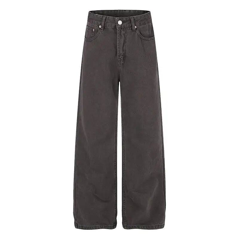 Brown Retro Washed Men's Jeans Loose Straight Distressed Versatile Casual Lumberjack Denim Pants Trendy New Trousers 4RO2