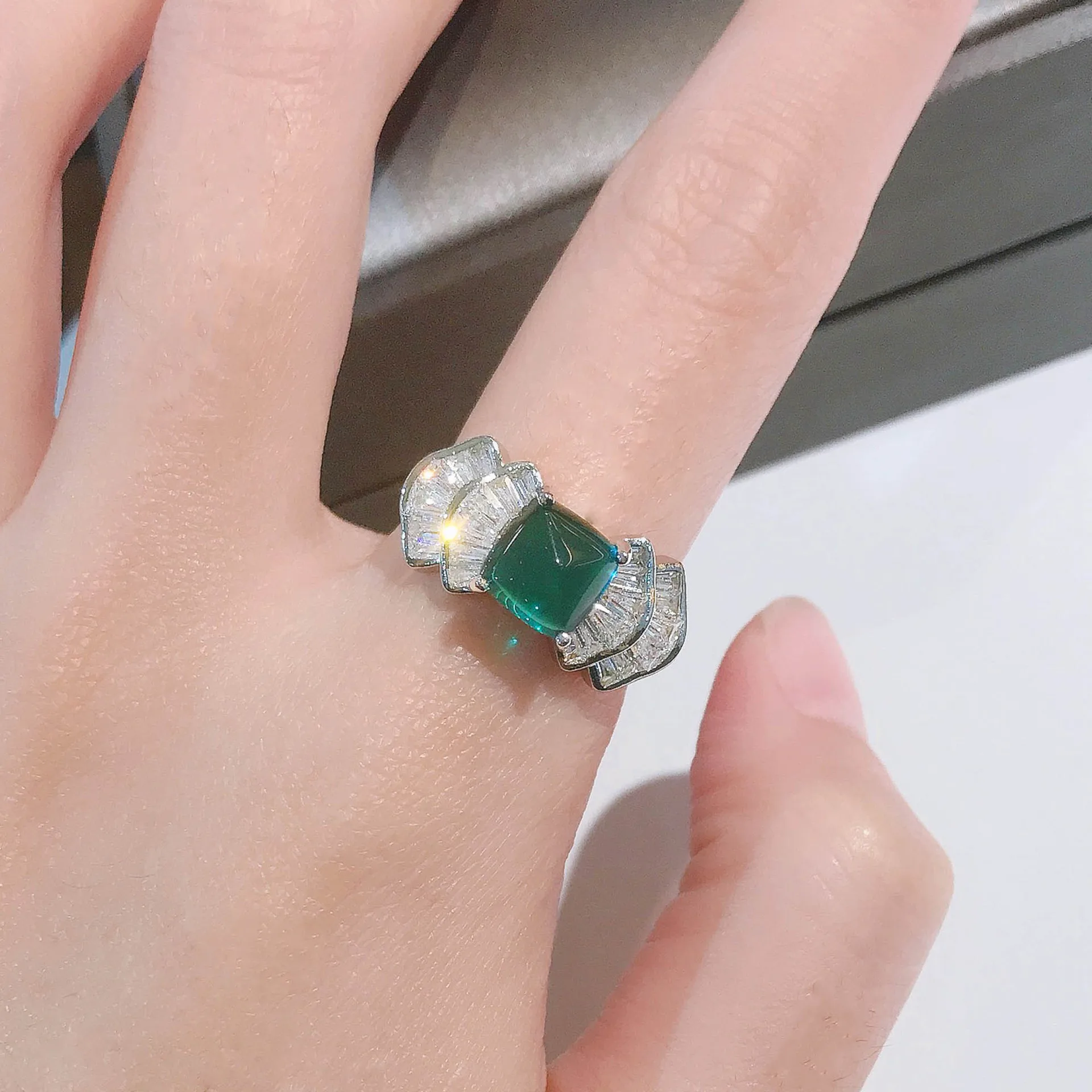 S925 Sterling Silver Ring For Women Unique Dainty Design Luxury Colorful Gemstone Open Adjustable Sugar Tower Ring