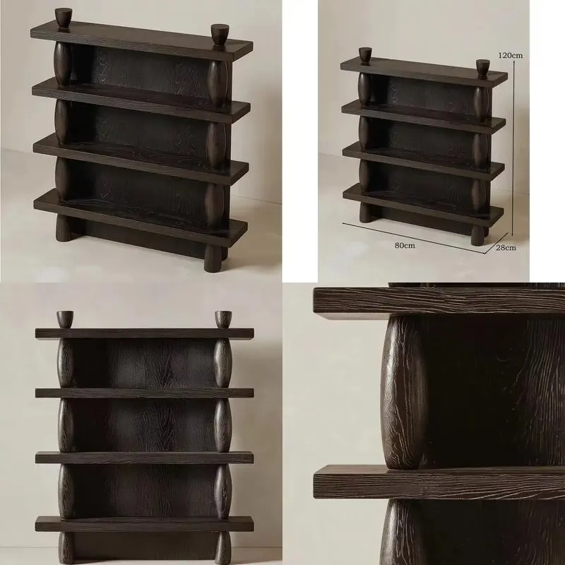 Retro High Arched Display Cabinet Solid Wood Storage Bookshelf for Living Room Apartment Home Furniture