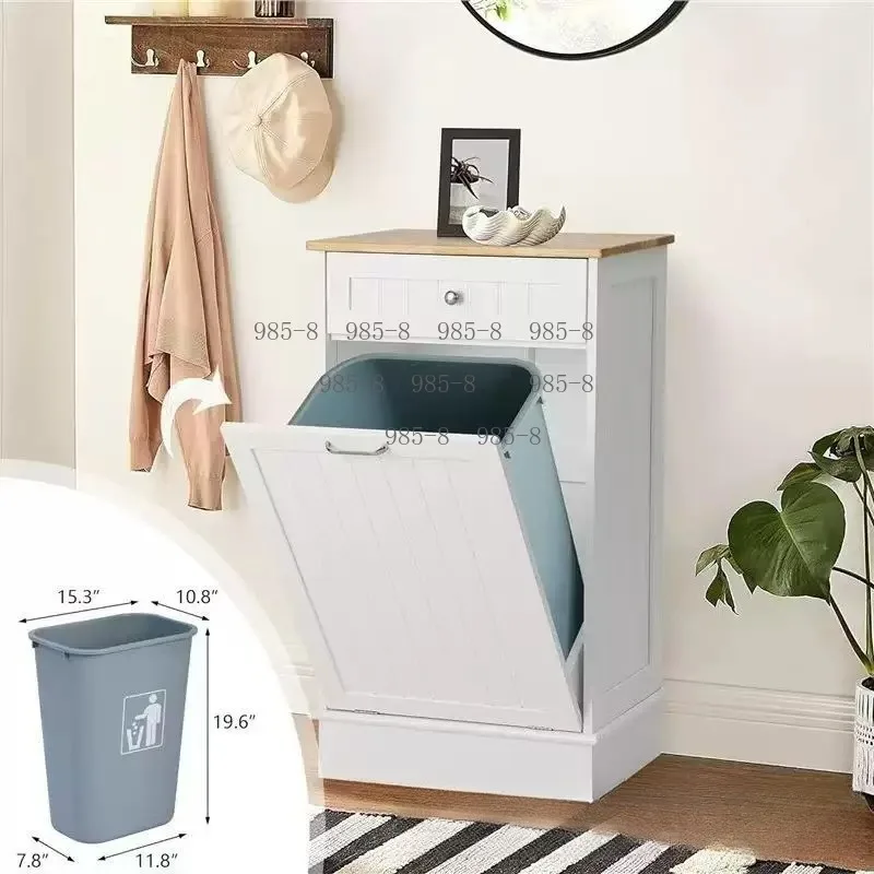 Home Tilt-Design Waste Storage Cabinet, Free Standing Laundry Basket & Recycling Trash Can Holder For Kitchen Laundry Room