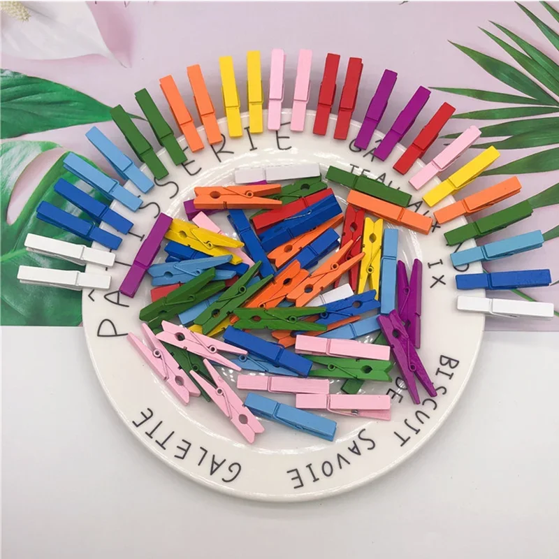 100PCs new arrival smalll size mini wooden clips 25mm colloful photo clips for sheets DTY clothespin craft decor clips pegs