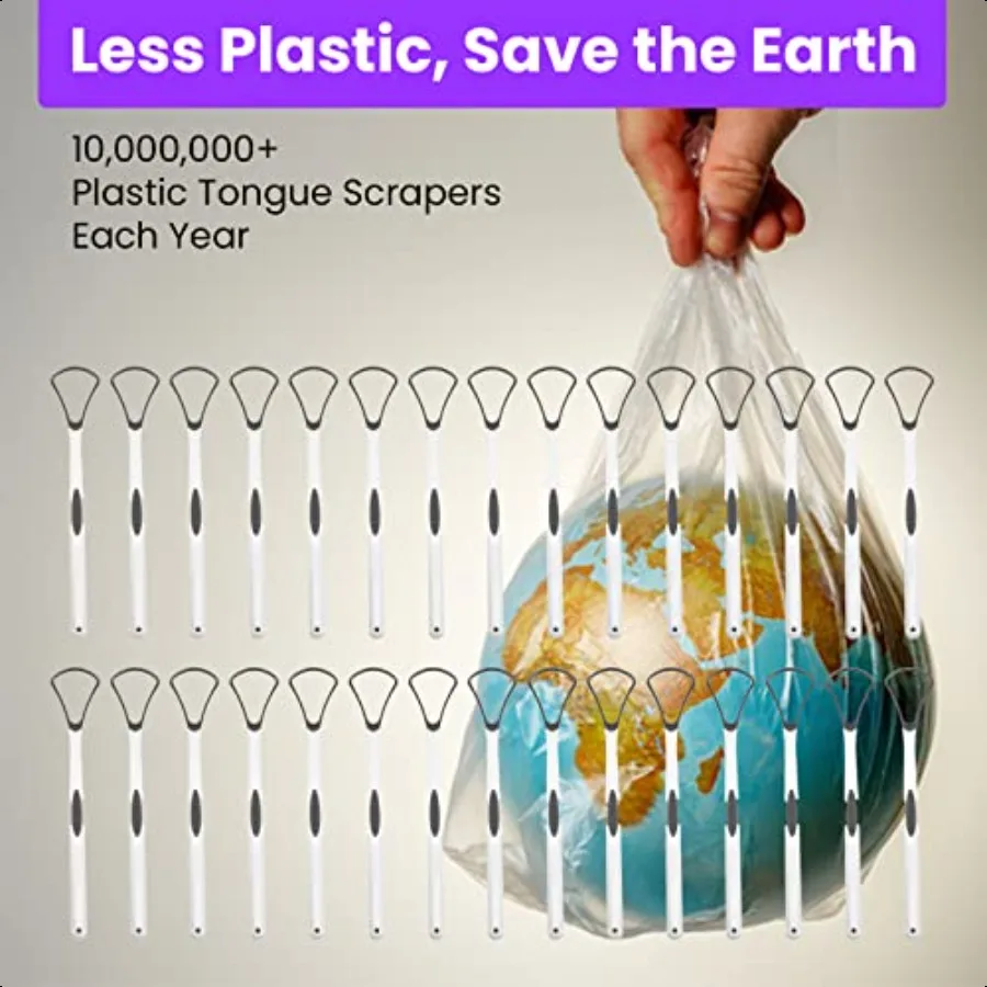 [عبوة من قطعتين] مكشطة اللسان [الصف الطبي] تقلل من رائحة الفم الكريهة ويحافظ على العناية بالفم 100 مكشطة لسان معدنية خالية من مادة BPA