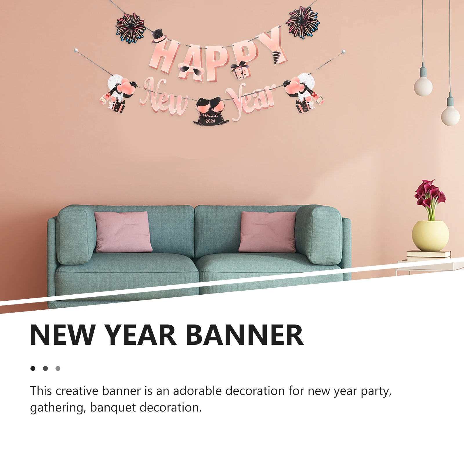 

Happy New Banner 2024 2024 Party Banner Supplies Rose Party Decorations Festive Bunting Supplies Eve Celebrate