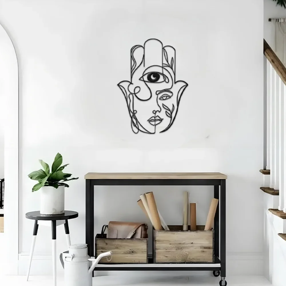 CIFBUY Iron Wall Art Hamsa Hand Metal Sculpture Rustproof Minimalist Hanging Plaque Indoor Decor For Home