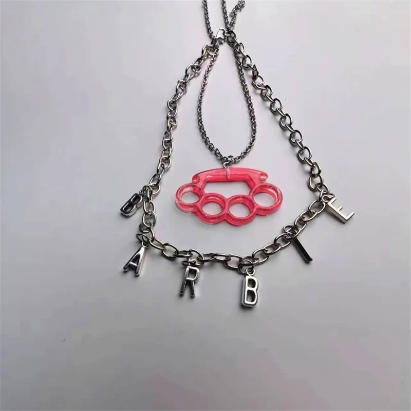 Punk Gothic Letter Barbie Rose Red Knuckle layered Necklaces For Women Jewelry Accessories Resin Alloy Material