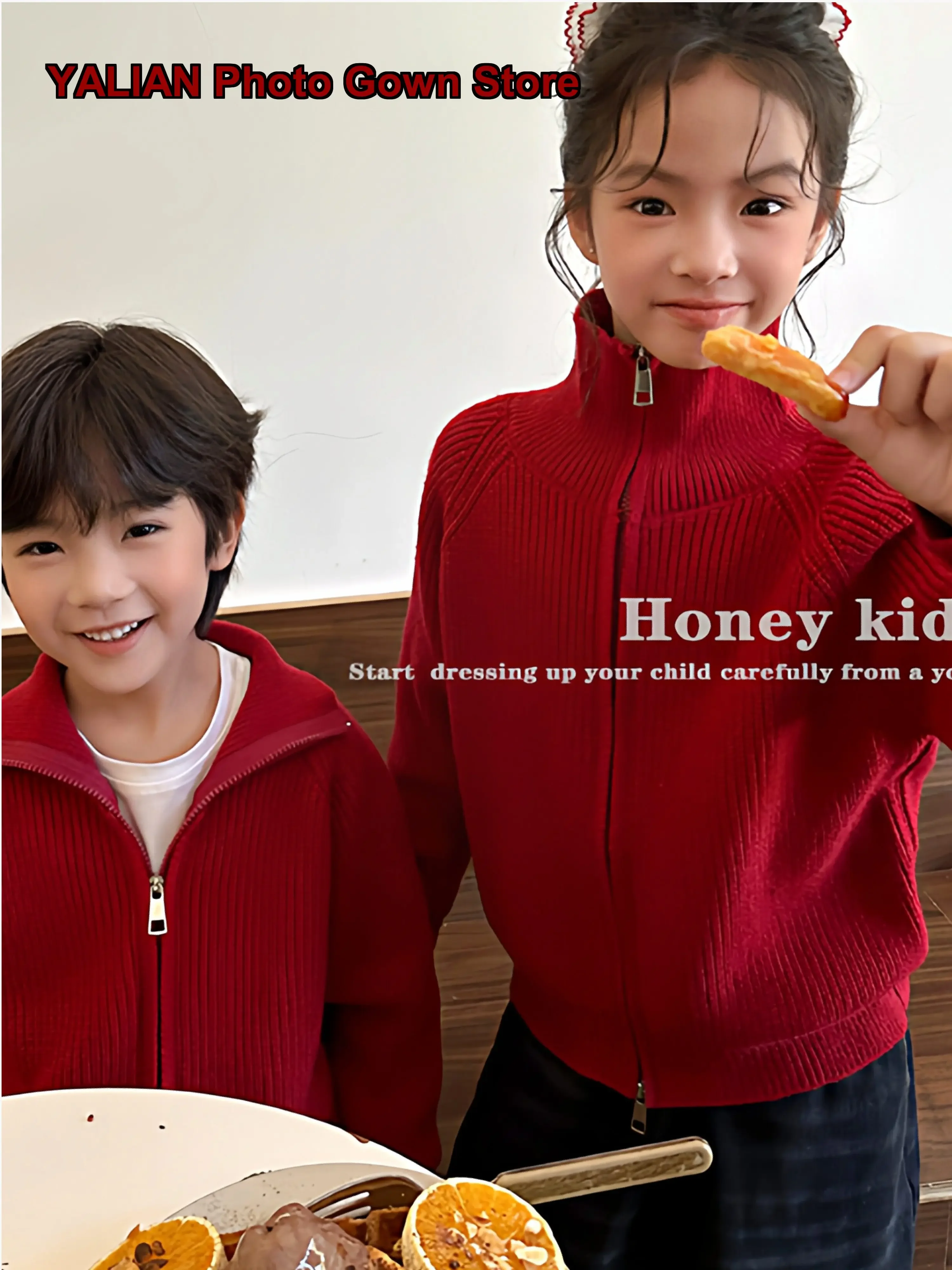 Children's Thickened Cardigan Set Brother Sister Autumn Winter Wool Cozy Matching Outfits Kids