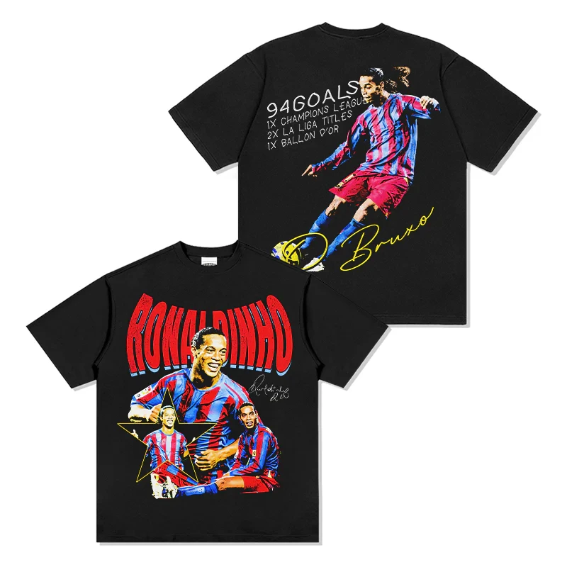 Ronaldinho-Camiseta de fútbol 100% algodón para hombre, camiseta de Barcelona, camisa conmemorativa, camiseta de manga corta de gran tamaño Unisex de verano