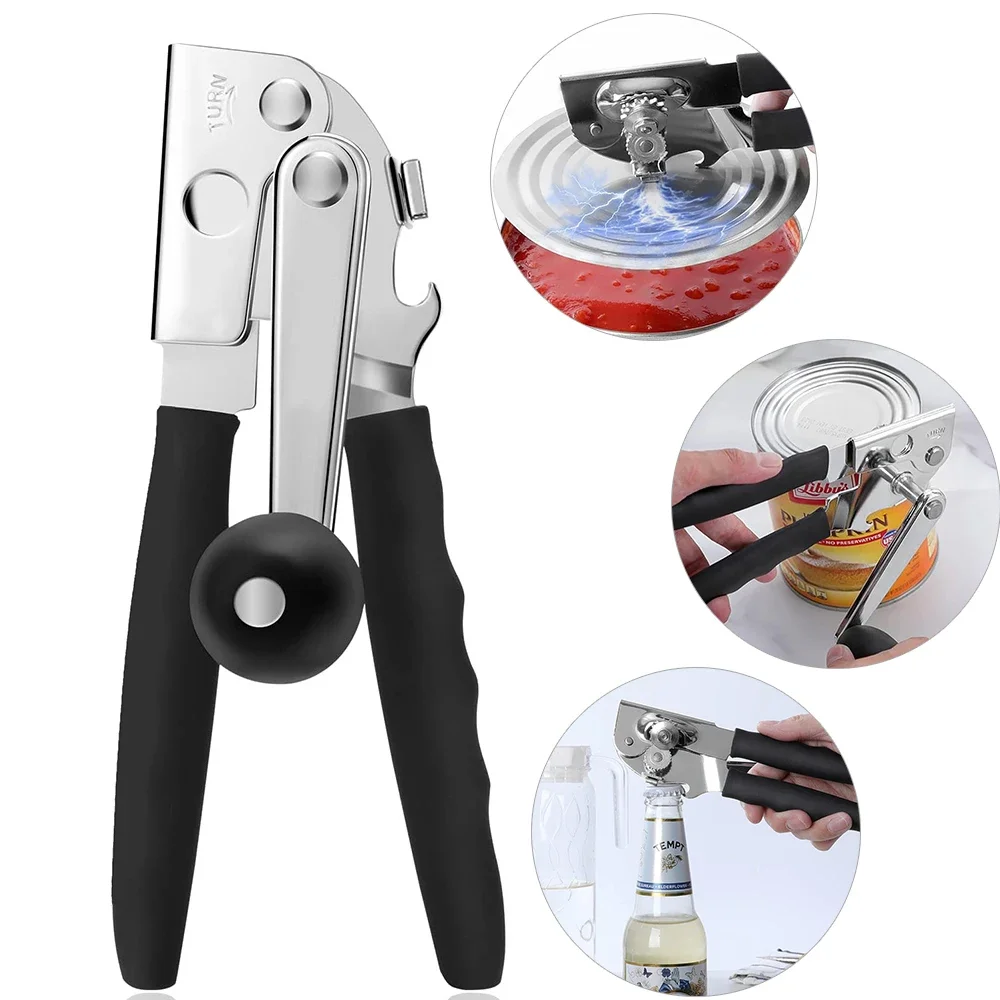 Commercial Heavy Duty Manual Can Opener for Large Cans Magnetic Lock Folding Hand Crank & Extra Long Ergonomic Handle Rustproof