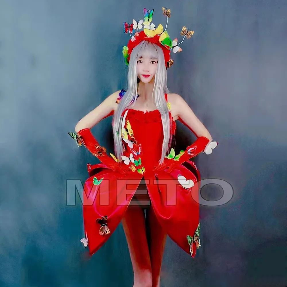 4 Colors Butterfly Big Petal Bodysuit Dress for Jungle Party Show Festival Clothing Nightclub Bar Dance Team Performance Costume