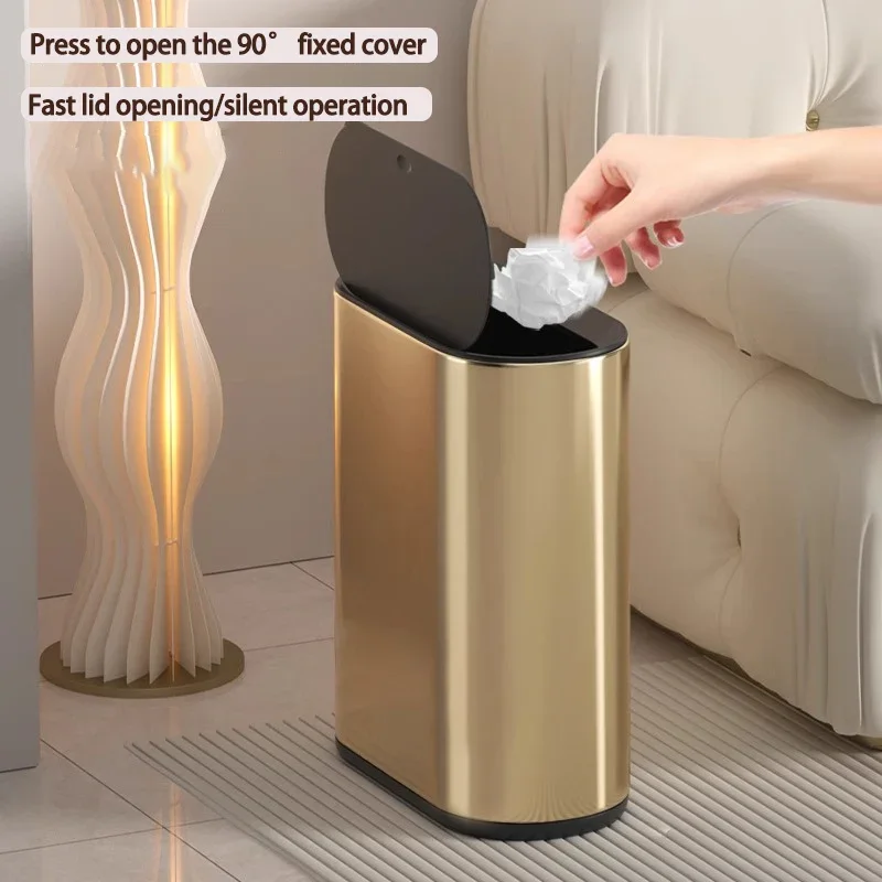 Narrow Slit Trash Can with Press Lid Small Stainless Steel Garbage Bin for Home Kitchen Bathroom Bedroom Kitchen