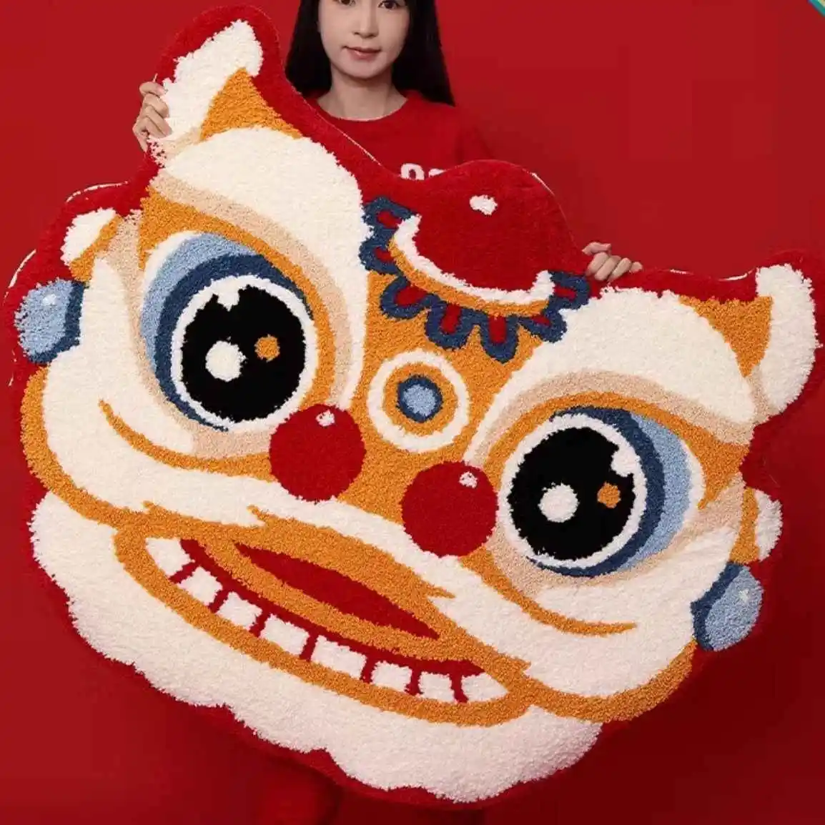 VIKAMA Lion Dance Rug Living Room Entryway Holiday Decor Creates Festive, Lively Instagram-Worthy Vibes Machine Washable Soft