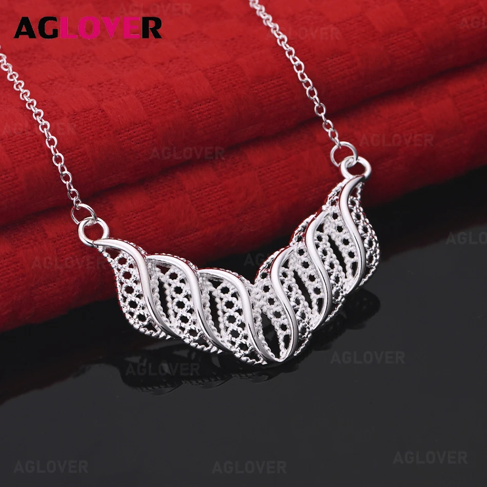 

AGLOVER 925 Sterling Silver Hollow Leaf Pattern Pendant Necklace Daily Accessories Women'S Simple And Elegant Jewelry