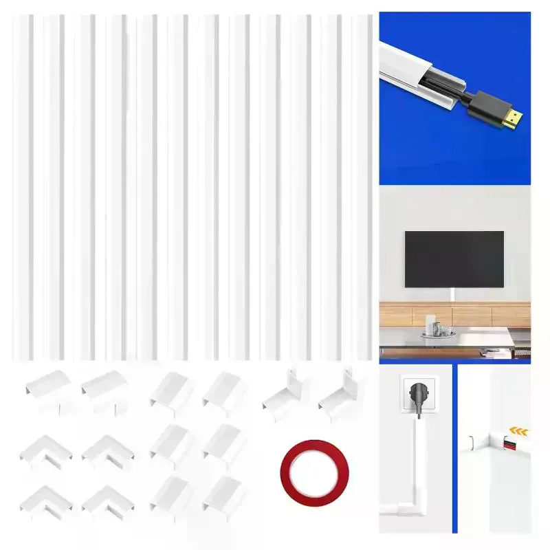 10PCS 1 Set Wall Cord Cover Cable Concealer Complete Raceway Kit Wire Cables Hide Organizer