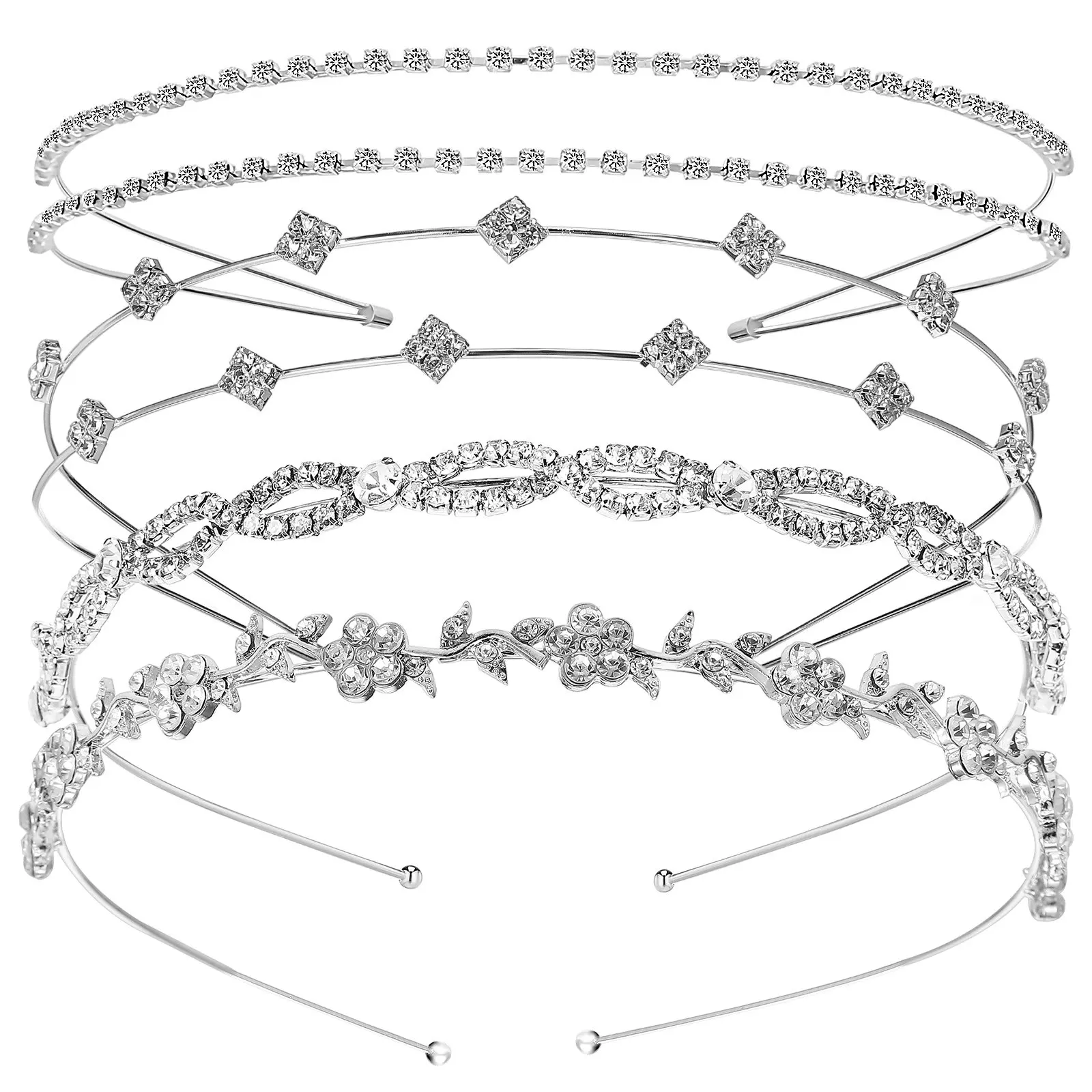 

4Pcs Pearl Rhinestone Headband Bridal Headpiece Sparkly Thin Metal Hairband for Bride Wedding Festival Headdress Women Hair