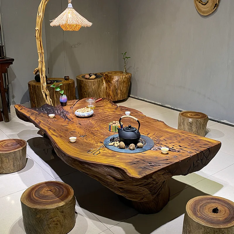 Wabi-sabi wind, log root carving, coffee table, solid wood tatami tea table, Zen tea room, tree root tea table