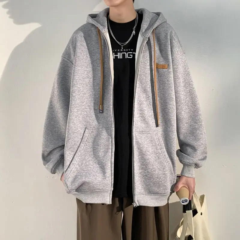 Full Zip Up Man Hoodies Neu in Luxus Einfache Overfit Harajuku Mode Koreanischen Stil Günstige Lustige Baumwolle Schwarz Sweatshirts für Männer