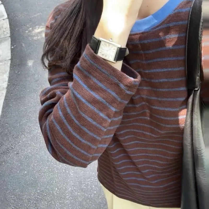 Women's Color Block Striped Knit Top Loose Layering Casual Daily Wear Tops