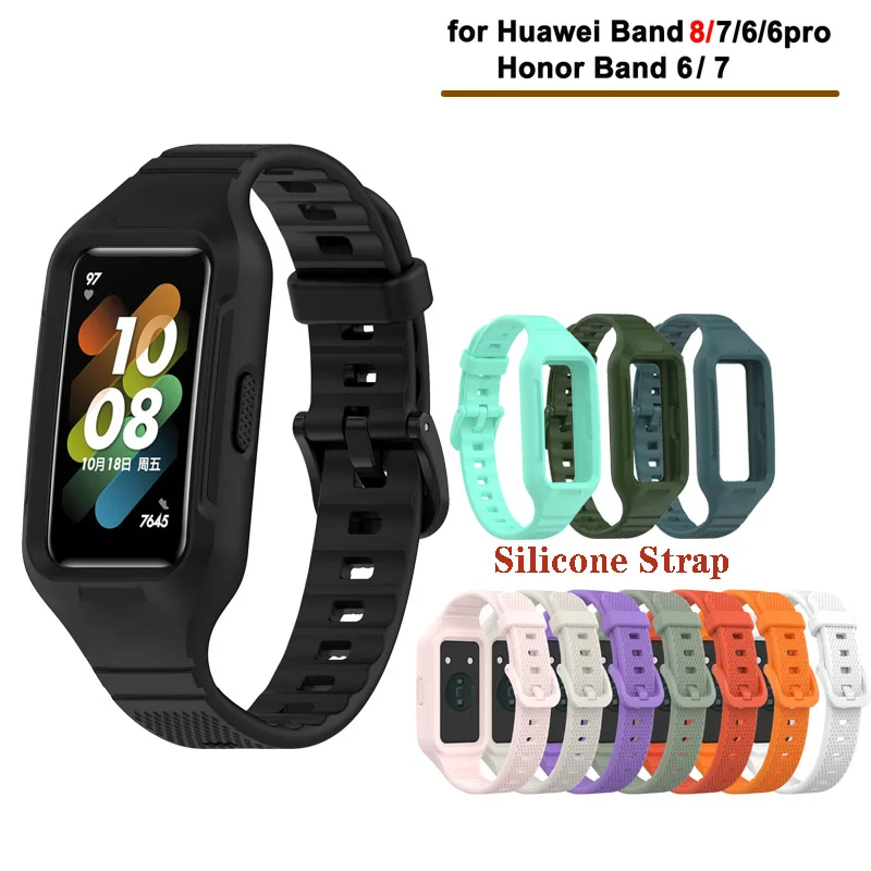 Silicone Strap With Case One-piece Wristband For Huawei Band 8 7 Honor band 6 Replacement Bracelet