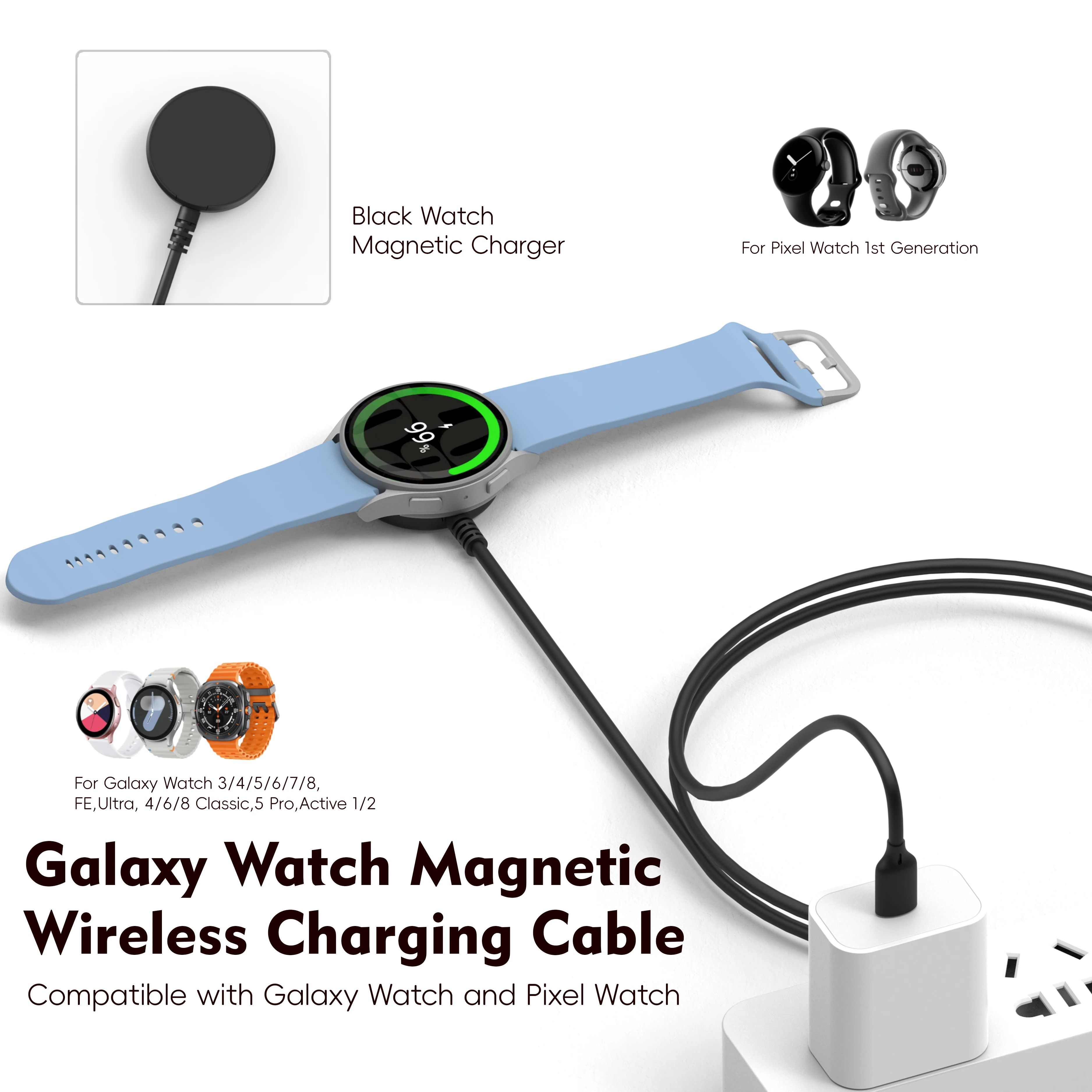 Wireless charger Galaxy Watch Charger for Galaxy Watch 3/4/5/6/7/8, FE, Ultra, 4/6/8 Classic.5 Pro,Active 1/2  USB-A USB-C